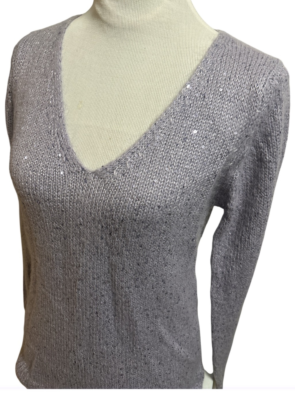 NWT Joe Fresh Shimmering Lavender Knit Sweater V-Neck Holiday Party Size Small - Picture 2 of 5